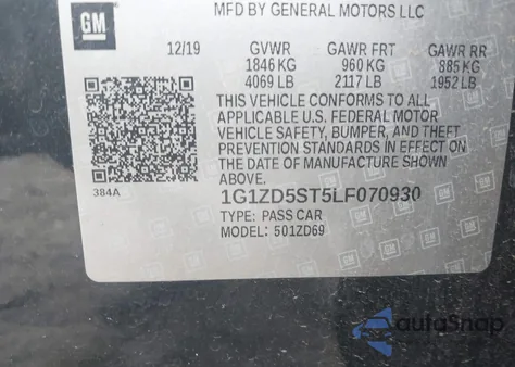 2020 Chevrolet Malibu Fwd Lt из США, поврежденный, VIN 1G1ZD5ST5LF070930